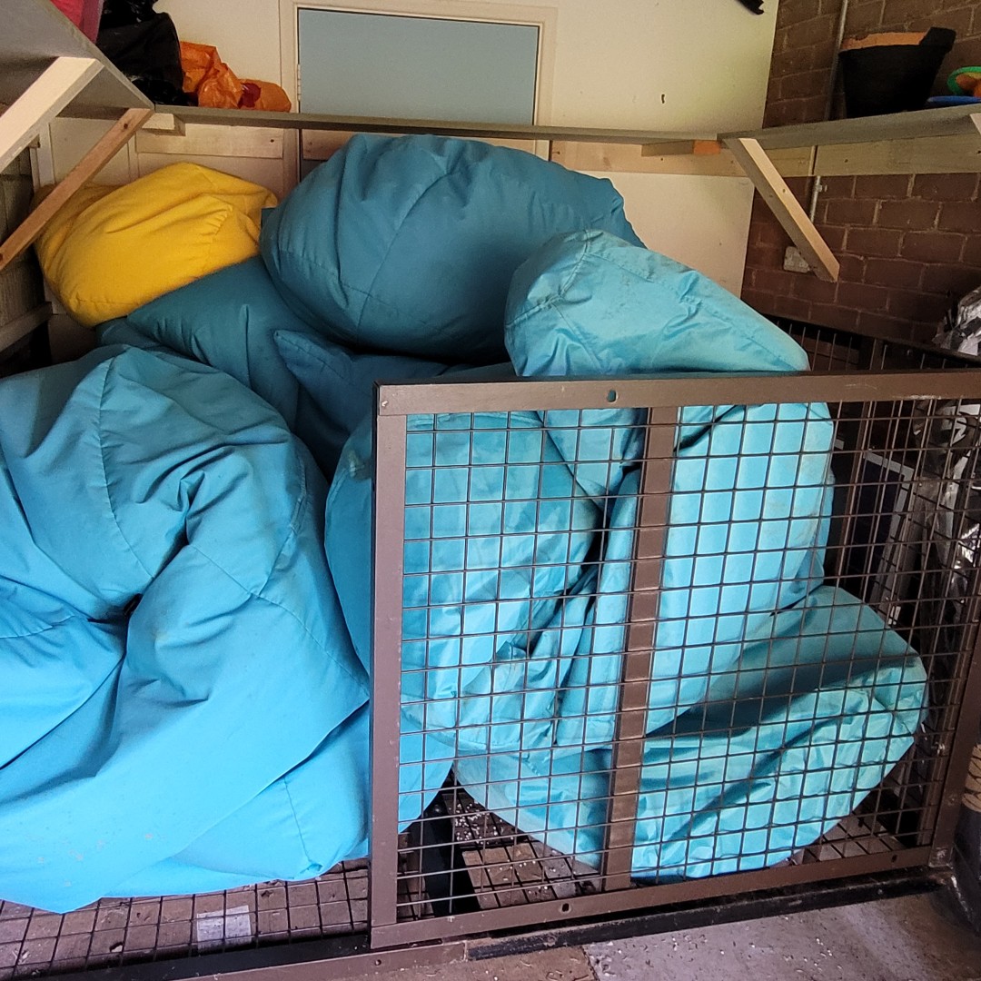 Big thank you from the Schools Department to Fabien and Bogdan from the Estates team for repurposing some old single metal bed frames into a cage to hold all our bean bags. ♻️ #Teamwork #Repurpose
