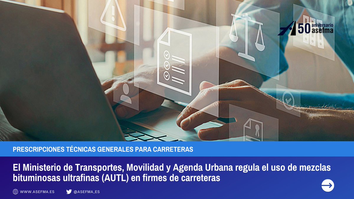 ✍️ Recordamos la “Orden Circular OC 3/2022 sobre mezclas bituminosas (AUTL) para capas de rodadura” de la Dirección General de Carreteras del <a href="/transportesgob/">Ministerio Transportes y Movilidad Sostenible</a> que regula la aplicación de dichas mezclas ultrafinas en España

¡Ampliamos información en ow.ly/N4Q150M9l3F!
