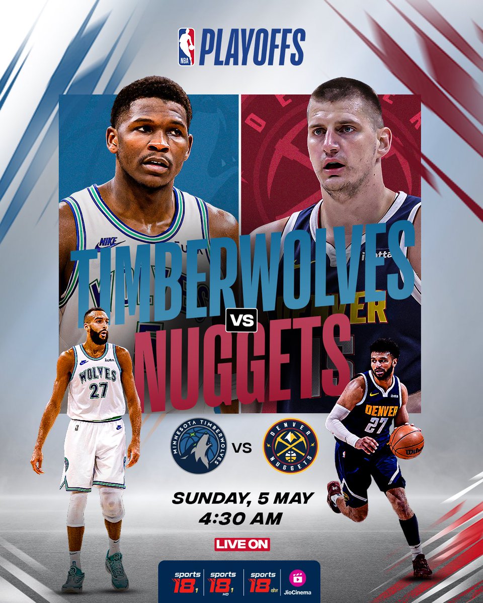 🏆 THE DEFENDING CHAMPIONS 🆚 A WORTHY OPPONENT 💪

Catch the @nuggets ⚒️ take on the @Timberwolves 🐺 in the Western Conference Semifinal LIVE on @Sports18 & @JioCinema 🍿

#NBAPlayoffs #MorningTimeIsBallerTime #NBAMornings #PlayoffMode