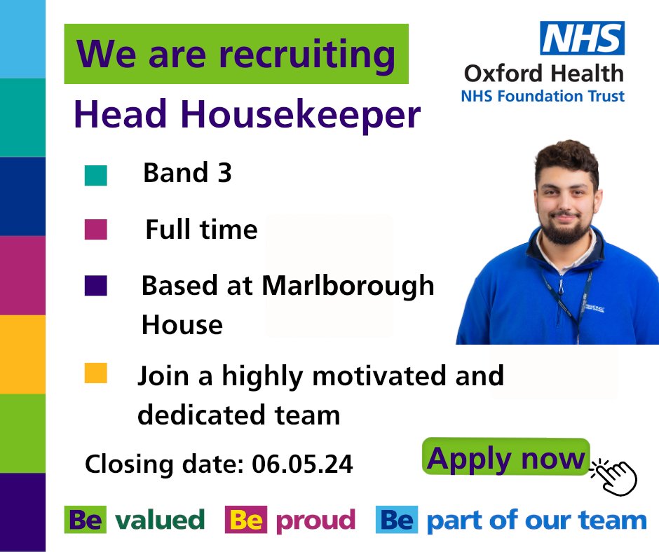 Do you have a proven track record of being able to deliver a high-quality cleaning service? 

If so, apply today!

💻Apply now – loom.ly/T_73hks
🗓️Closing date – 6th May 2024
📍Location – Milton Keynes

#OneOHFT #WorkWithUs #NHSJobs #JoinOurTeam #HeadHousekeeper