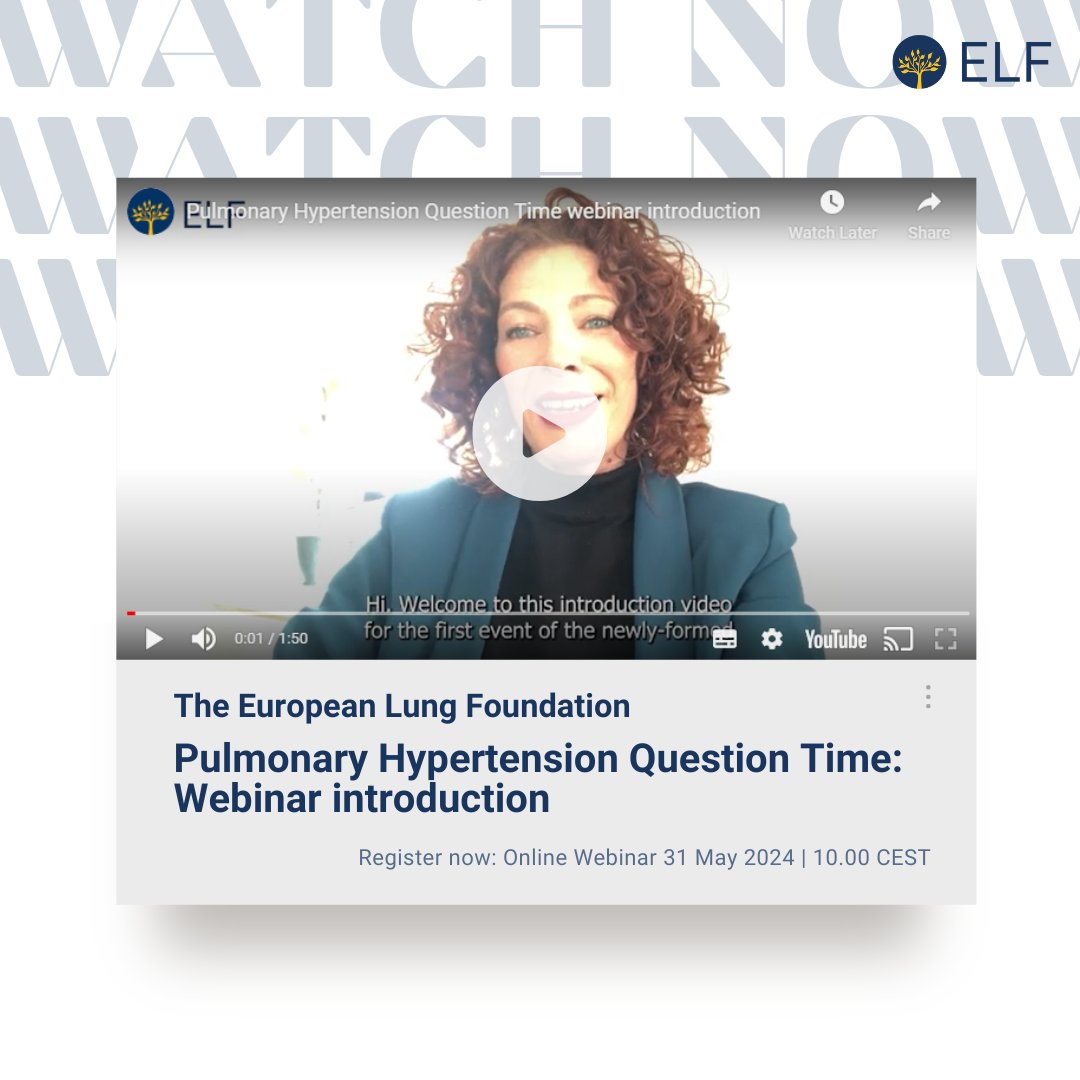 Members of the ELF Pulmonary Hypertension patient advisory group (PH PAG) invite you to their latest online event #PHQuestionTime this month (31 May). Watch the event introduction video: europeanlung.org/en/get-involve… #WorldPHDay #WorldPulmonaryHypertensionDay @eurorespsoc