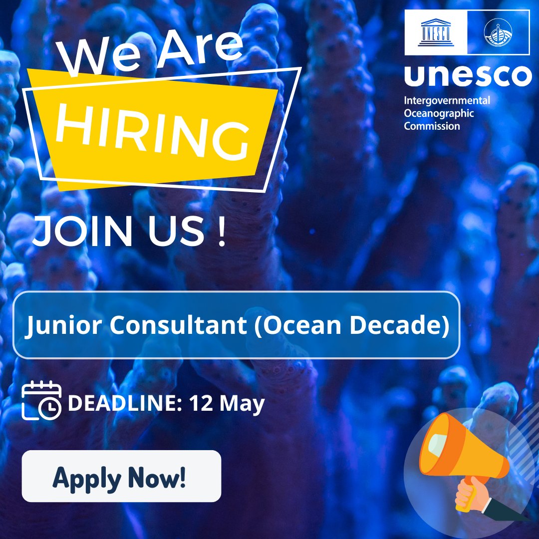 📢 Join Our Team! We're looking for a Junior Consultant to support the IOC-UNESCO in its role as coordinating agency as the UN Decade of Ocean Science for Sustainable Development. Interested? Apply now 🔗 ow.ly/JpBY50RvPui ⏳ Deadline: 12 May 2024