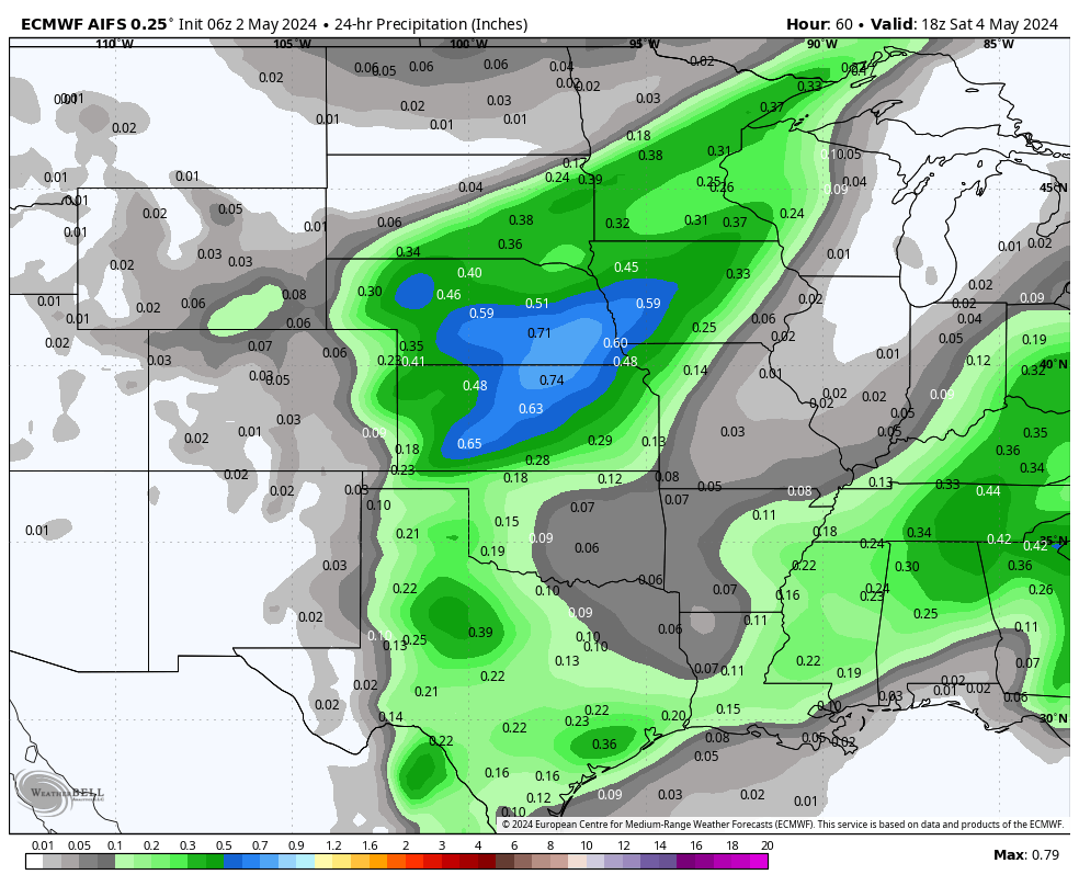 With two more rounds of storms inbound, the latest @NebraskaClimate forecast includes another 2-3 inches of precipitation for eastern #Nebraska by early next week & the potential for another round of severe weather on Monday, May 6. » ow.ly/gZT650RwcM7 #NebExt #newx #wx