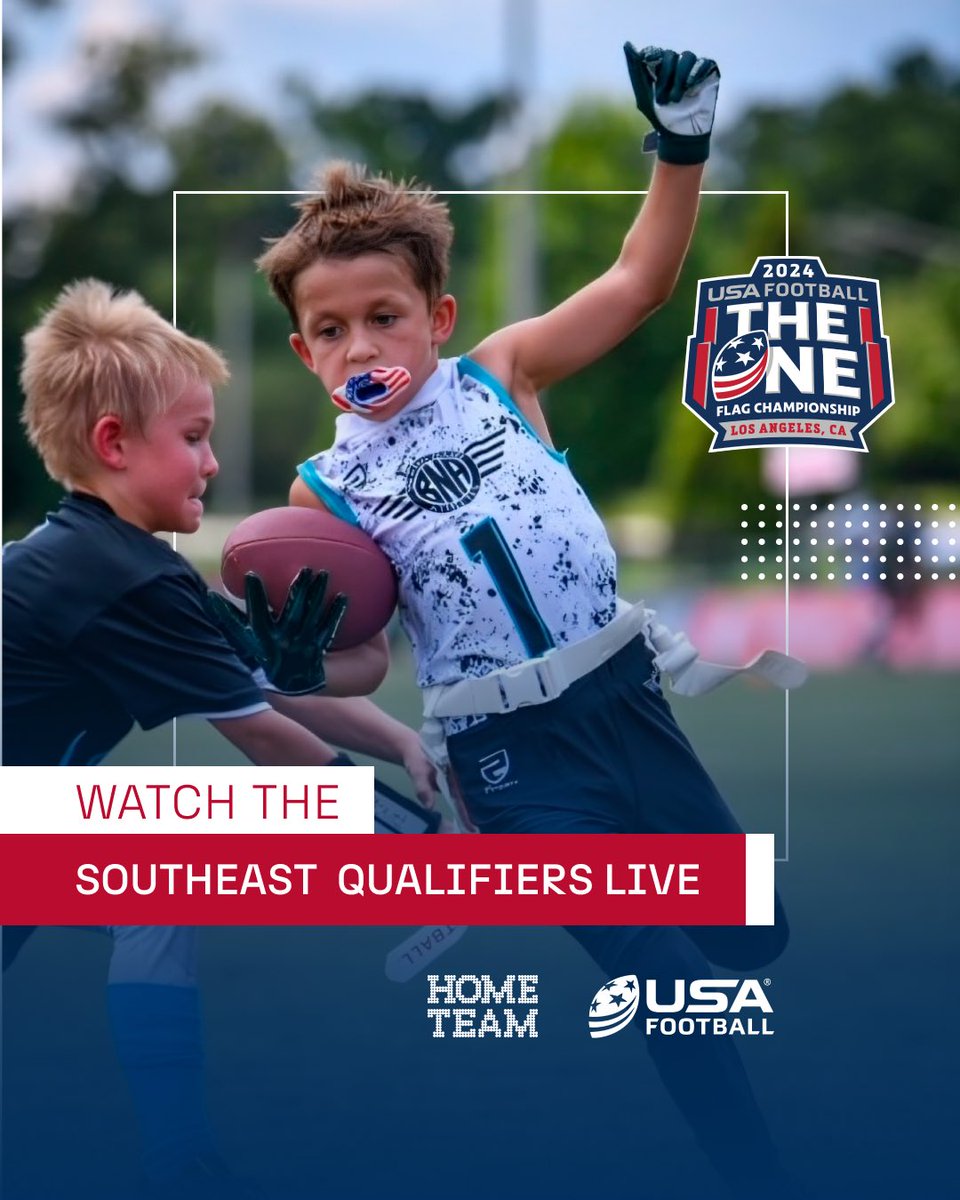 The Southeast Qualifiers are kicking off today in Tampa, Florida 🌞🌴🏈! This is your chance to witness the journey on The Road to @USAFootball’s The One. 👀 Watch every game free on HomeTeam: app.hometeamlive.com/#/home/events/…