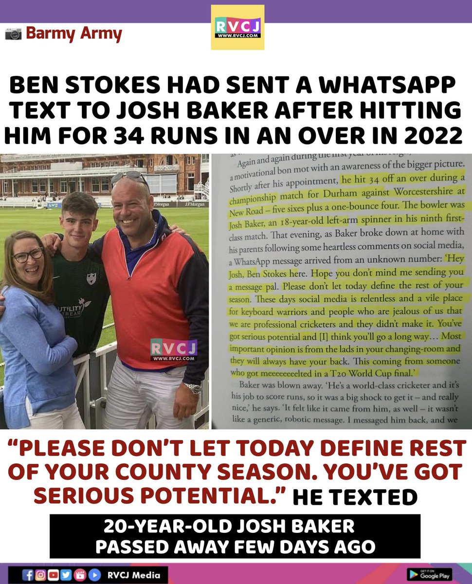 Ben Stokes had sent a WhatsApp text to Josh Baker.