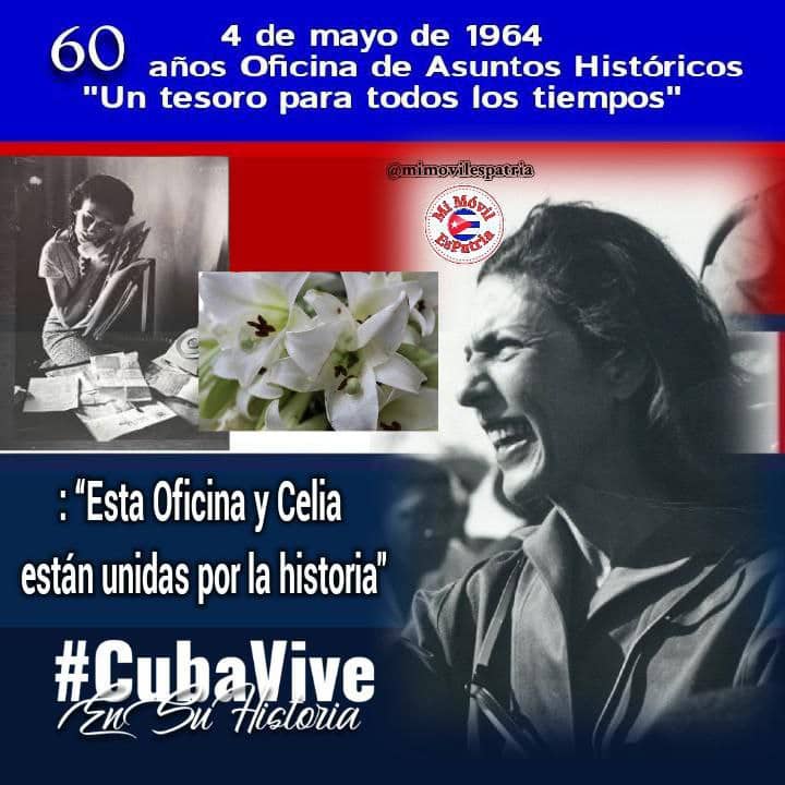 #CubaViveEnSuHistoria 60 años Oficina de Asuntos Históricos 'Un tesoro para todos los tiempos'
'Está Oficina y Celia están unidas por la historia'
#DMSMediaLuna
#DPSGranma 
#CubaPorLaVida