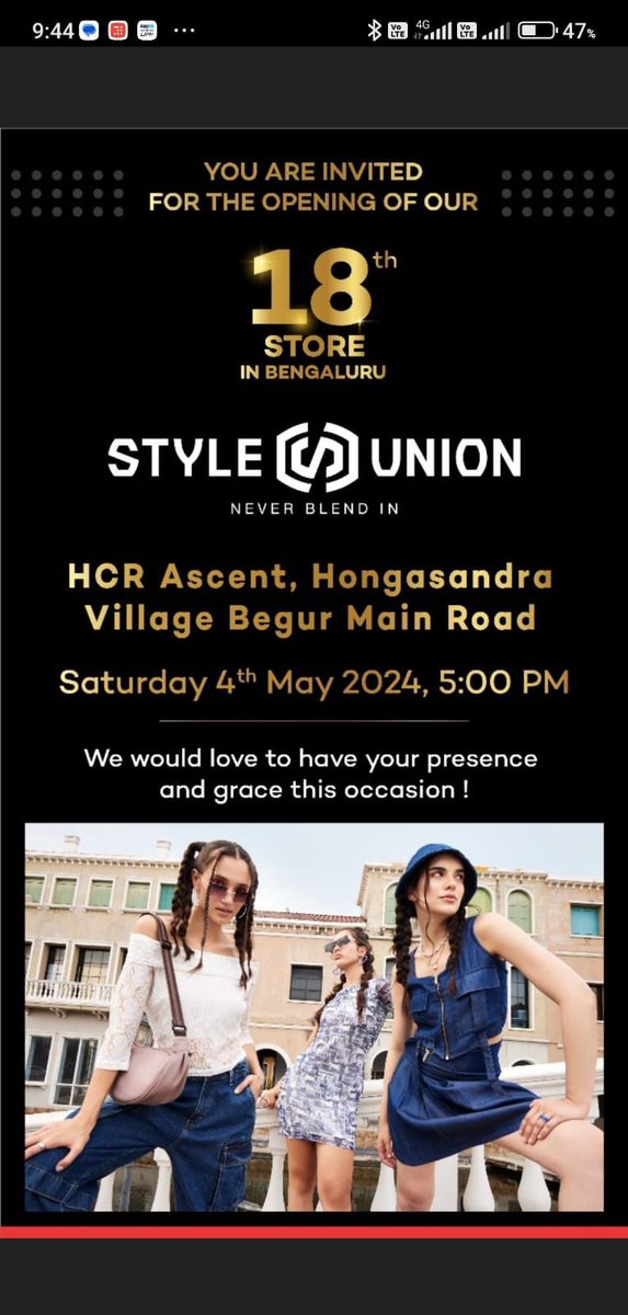 Style Union’s Calicut store #2 at Blue Diamond Mall and Bengaluru store #18 at Hogasandra also opening today