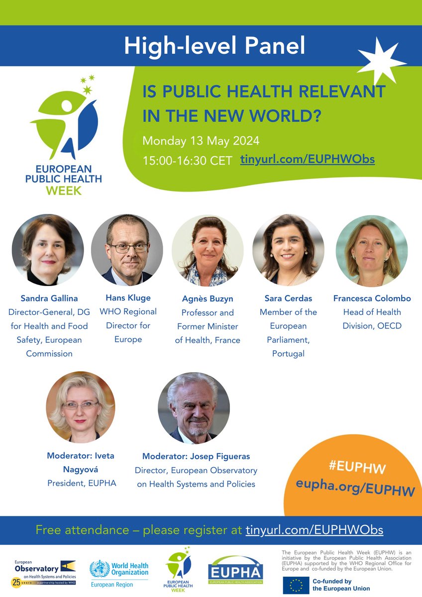 ⚡ Is public health relevant in the new world? #EUPHW2024 ⤵️ Join us on the 1st day of #EUPHW to discuss! 🗓️13 MAY, 15:00 CET 👉 bit.ly/3Quf6xX @EUPHActs @SandraGallina @EU_Health @hans_kluge @WHO_Europe @agnesbuzyn @sara_saracerdas @OECD @FranColombo2019 @IvetaNagyova