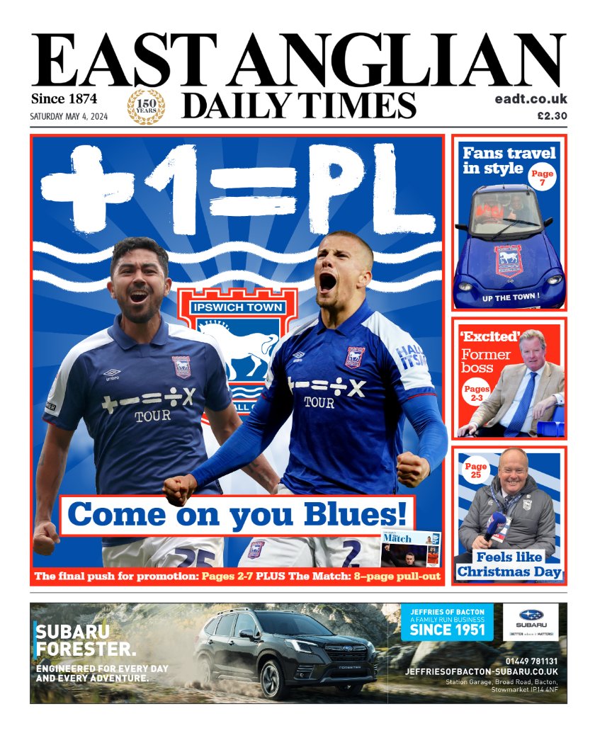 Ha'way Town! 📰 Today's @EdSheeran inspired @EADT24 front page, available now. #itfc