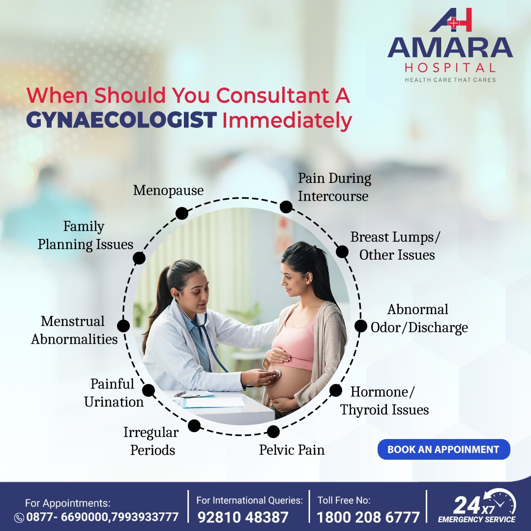 Concerned about gynaecological issues that can't wait? Trust our experienced team to provide timely care. Discover the symptoms that require urgent attention and contact us for expert consultation.
#gynecology #Obstetrics #ReproductiveHealth #gynotips #amarahospitals #WestBengal