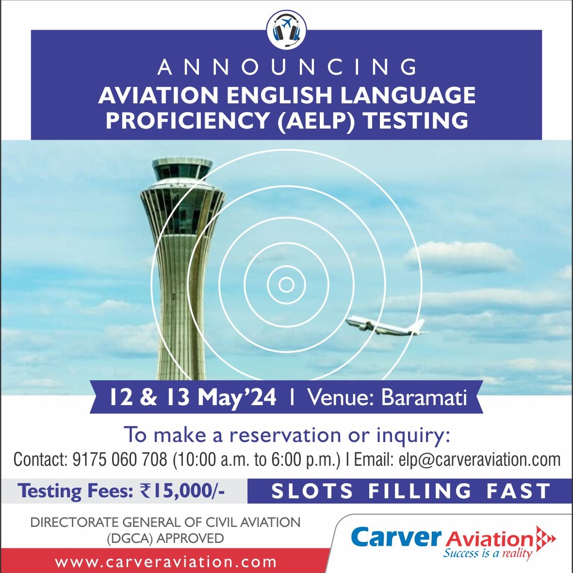 📢Attention Please📢

Venue: Baramati 

Limited slots - book your seat TODAY….🤩

Call now to know more: 9175060708

#aelptraining #aelp #pilottraining #pilotcourse #englishlanguage #aviationlanguage #onlinetraining #CarverAviation #carveraviationacademy #baramati