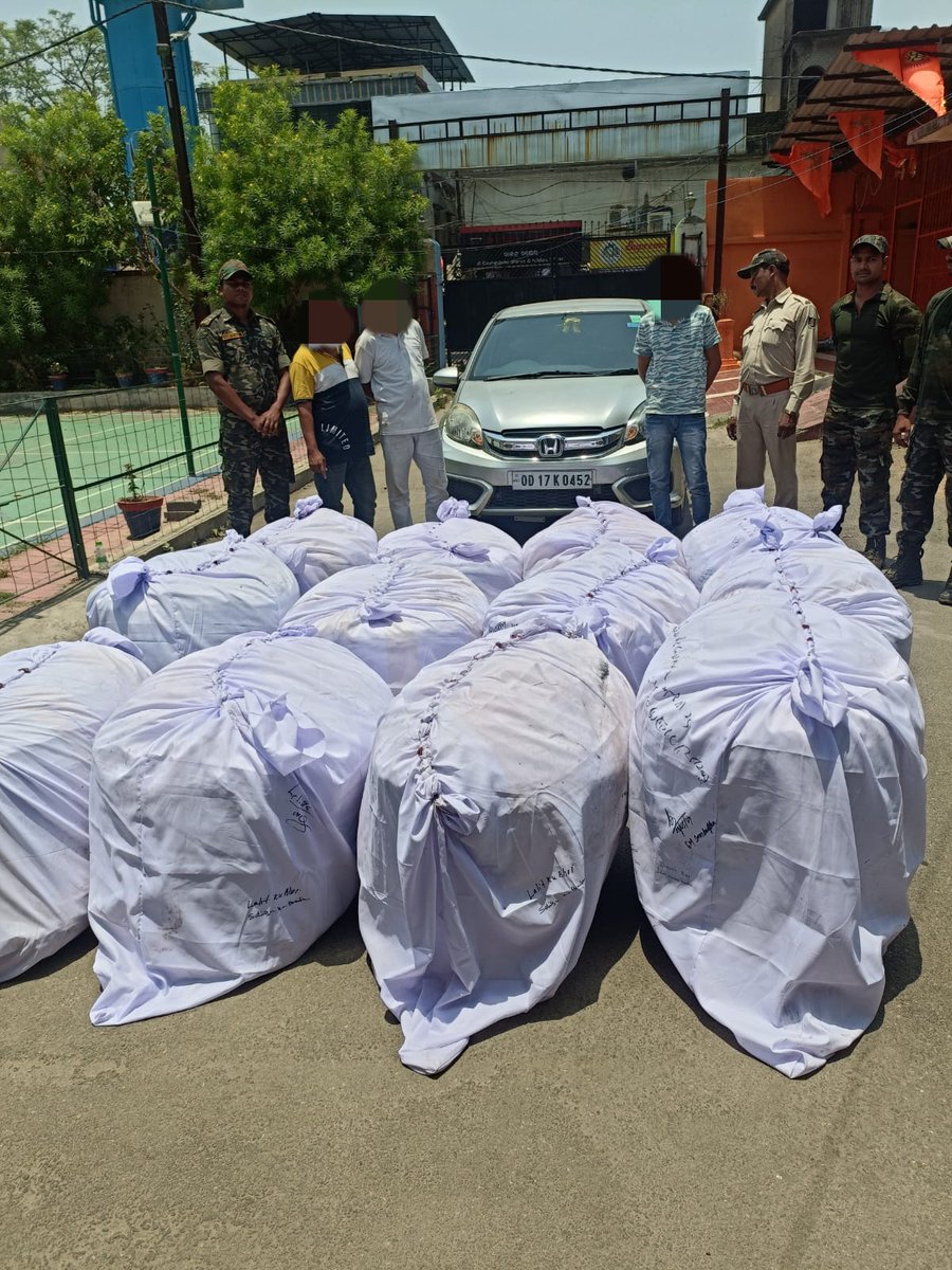 Sambalpur Police arrested 03 accused persons with seizure of 603 kg ganja cost about 36 lakhs with a Brio car i.c.w. Sadar PS case No. 107/24 U/s 20 (b) (ii) (c)/ 25/29 NDPS Act. @odisha_police @DGPOdisha @DIGPNRSAMBALPUR