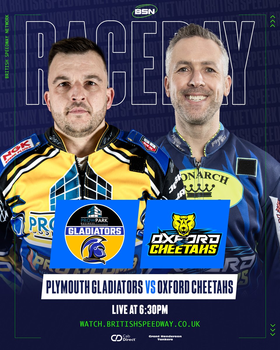 🚨 𝙇𝙄𝙑𝙀 𝙊𝙉 𝘽𝙎𝙉 𝙏𝙊𝙉𝙄𝙂𝙃𝙏! @PlymouthGladia1 🆚 @OxfordSpeedway 🏆 BSN Series 📅 Sat 4th May ⏰ Live @ 6.30pm 📺 𝙎𝙏𝙍𝙀𝘼𝙈 👉 bit.ly/gladiatorsvche… 🤝 @GrantTankers | @cabdirect 🇬🇧 @SpeedwayGB