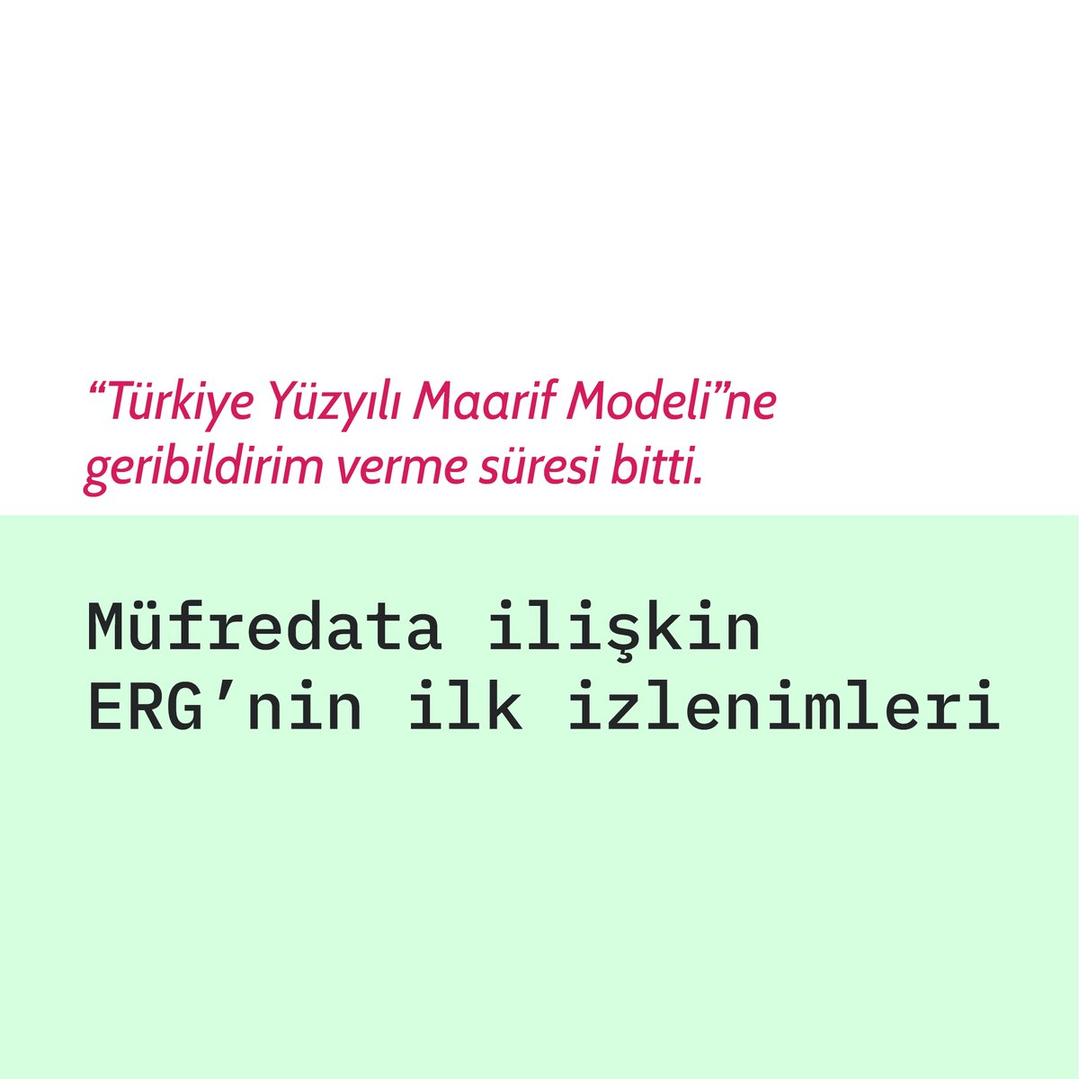 ⭕️ Yeni müfredat taslağına geribildirimler için MEB’in tanıdığı bir haftalık süre sona erdi. Askıya alınan taslağa ilişkin ilk ve hızlı değerlendirme sonuçlarımızı bakanlıkla paylaştık. Bunların bazıları ⬇️ ▪️Yeni müfredat, “maneviyat”ın ağır bastığı bir söylemle 'yetkin ve