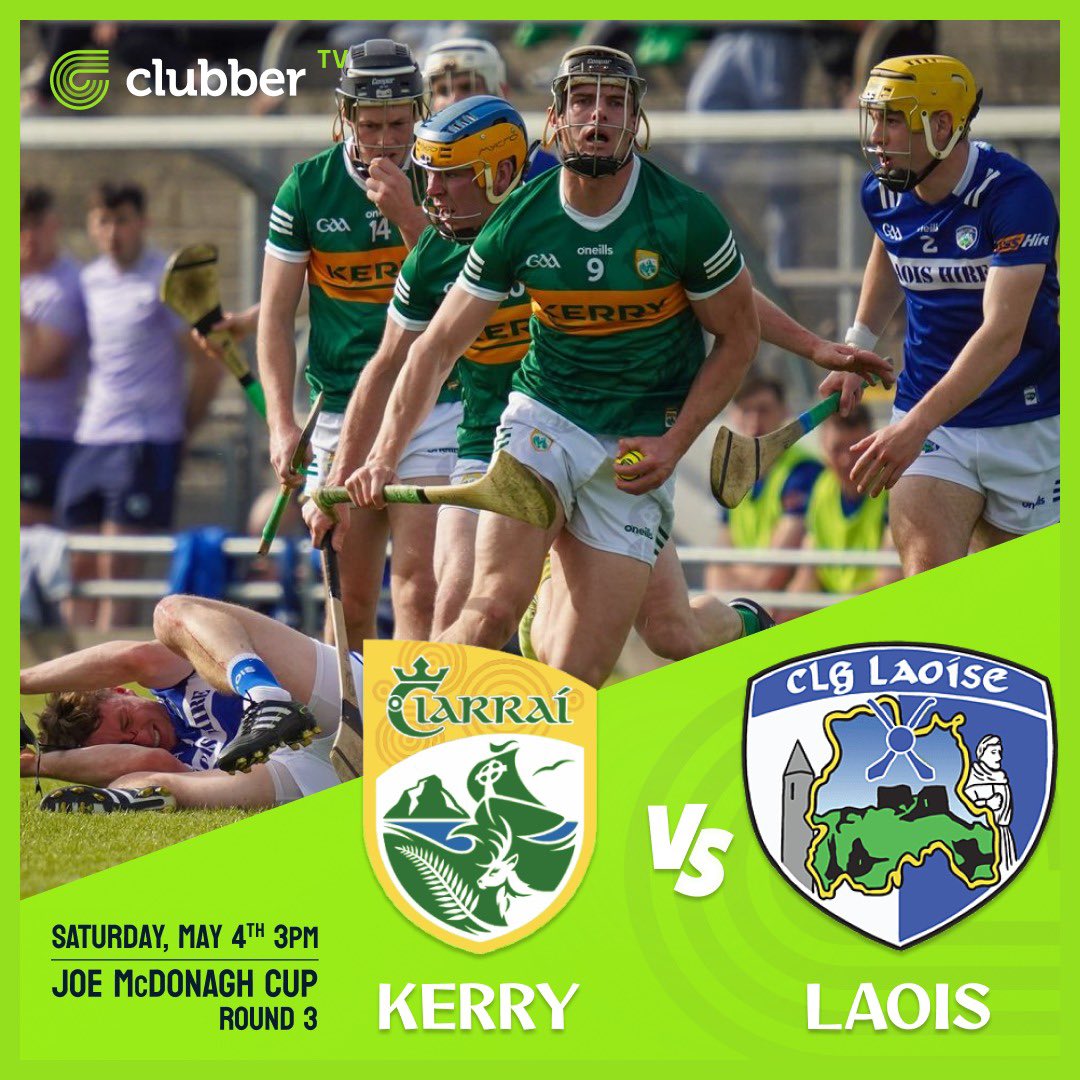 Today on Clubber TV 📺 2 MASSIVE games in the Joe McDonagh Cup 🥎🏆 @MeathGAA 🆚 @Offaly_GAA @Kerry_Official 🆚 @CLGLaois Throw in for both games is at 3pm 🕒 ➡️Watch it Live & Exclusive on clubber.ie 🔗