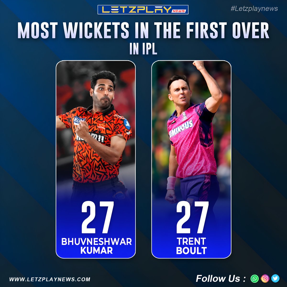 Bhuvneshwar Kumar joins the elite club! 💥🏏 

He matches Trent Boult's incredible feat for the most first-over wickets in IPL history. 🔥 
.
.
.
.
#CricketRecords #iplupdate #sportsnews #news #NewsUpdate #IPL2024 #BhuvneshwarKumar #TrentBoult 🌟