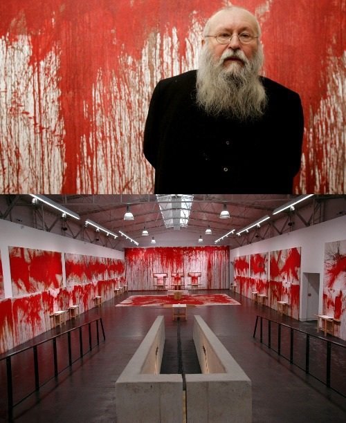 THREAD🧵 HERMANN NITSCH 'ENFANT TERRIBLE' BLOOD ARTIST If you ever wondered who inspired Marina Abromavitch to create bizarre, sick, and perverted art steeped in ritual sacrifice, I present to you Hermann Nitsch. His use of blood, entrails, and feces was his MO ⚠️ Graphic ⚠️