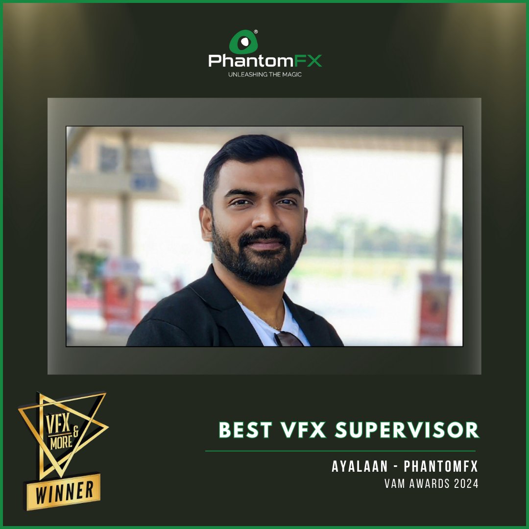 Our CEO/Founder & VFX Supervisor Bejoy Arputharaj shines bright as he scoops up the prestigious 'Best VFX Supervisor' award at the #VAMSummit 2024! 🏆🎉 We're bursting with pride and gratitude, Hurrah! 🙌 #PhantomFX #VFX #VFXByPhantom #awards #Ayalaan #vamawards