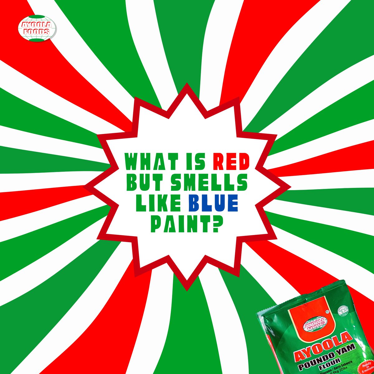 We know you know this one, just tell us the answer in the comments.😜

#AyoolaFoods #AyoolaFoodsRiddle #GoodFood #EatRight #MadeInNigeria