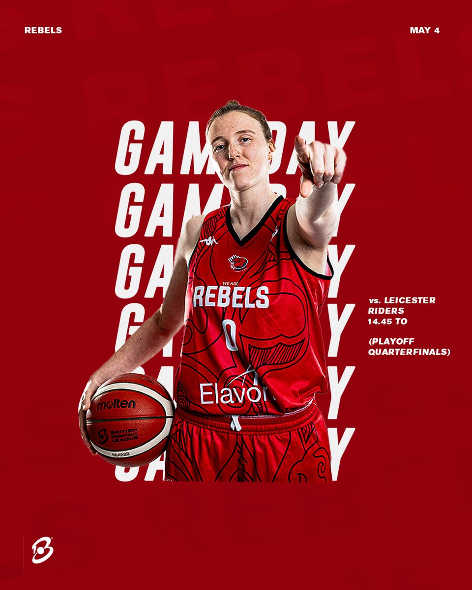 PLAYOFFS TIME 😤 📆 Today! 📍 Mattioli Arena, Leicester ⏰ 2.45pm tip-off 🆚 Leicester Riders 📽 Watch Live on YouTube. #UptheRebs