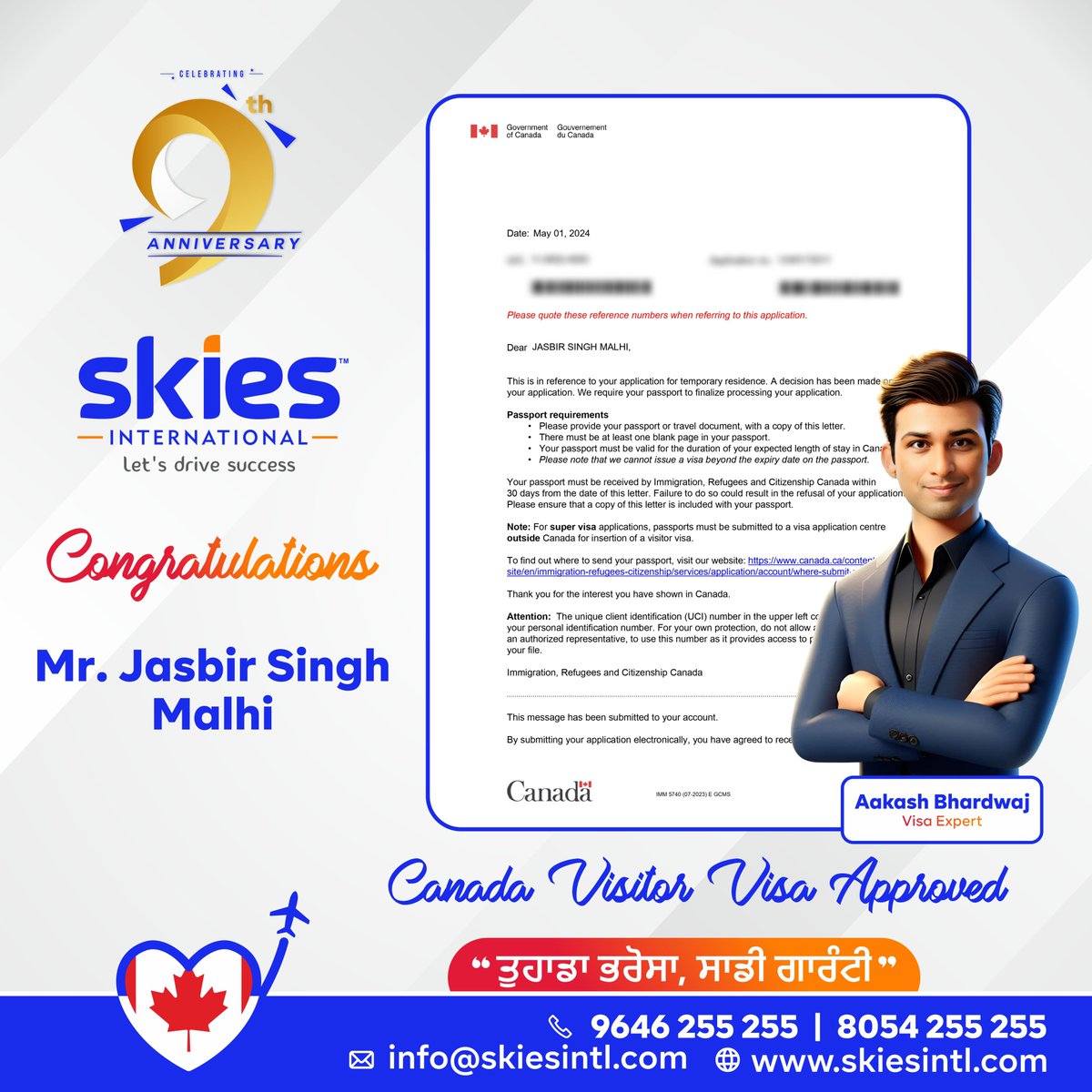 Congratulations to Mr. Jasbir Singh Malhi on securing his visitor visa for Canada!🎉✈️

Join us as we pave the way to your dreams!🌟

#SkiesInternational #VisaSuccess #StudyAbroad #ImmigrationJourney #canadavisitorvisa
