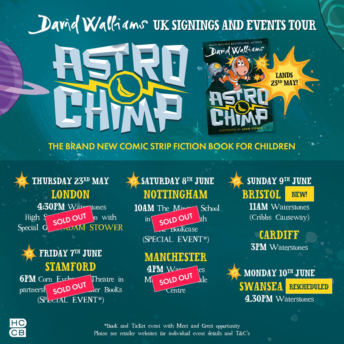 ⭐ ASTROCHIMP TOUR SCHEDULE ⭐

Grab the LAST REMAINING tickets for the signings on @davidwalliams' ASTROCHIMP tour! Plus tickets for the new date added in Bristol! 🚀

Secure tickets now 👉 bit.ly/AstrochimpTour