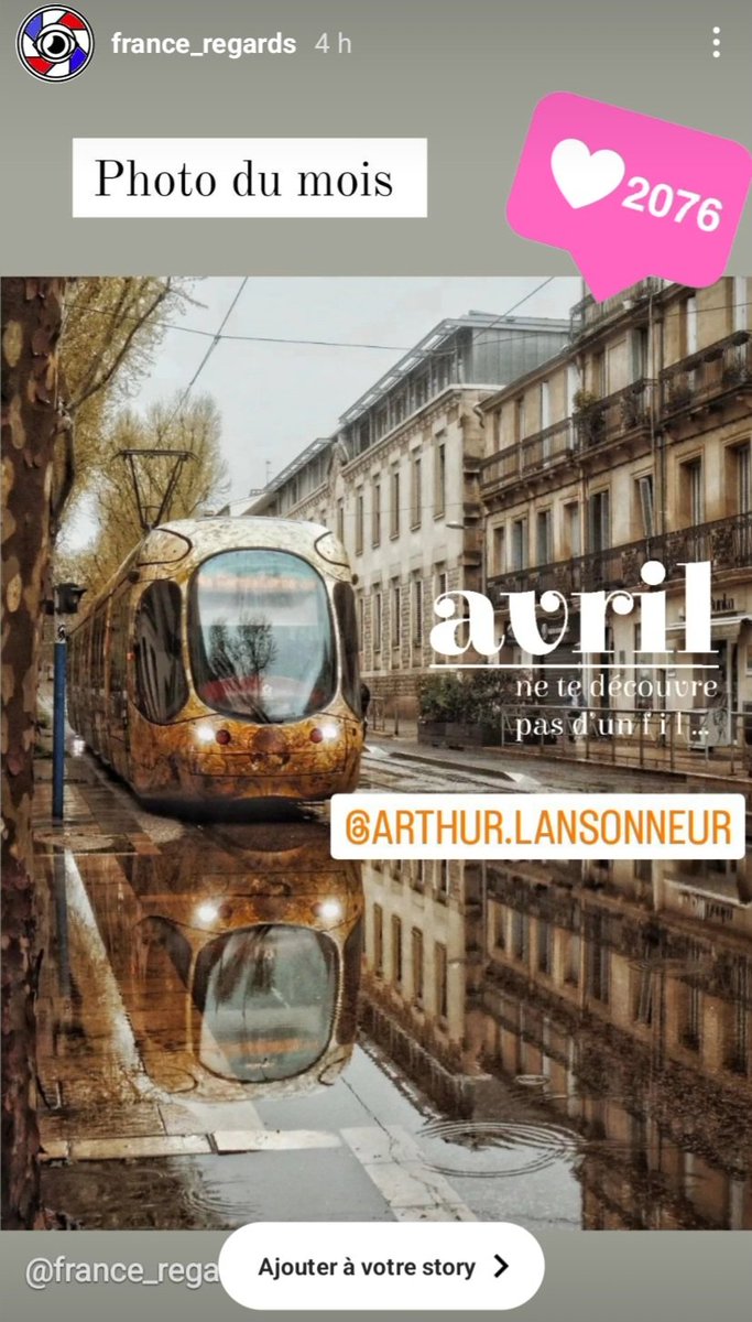 Ma photo reflet de la Ligne 4 de tramway Boulevard Louis Blanc #Montpellier est la 'Photo du mois' sur le compte Instagram de @france_regards 😍👏 une belle reconnaissance ! 😊