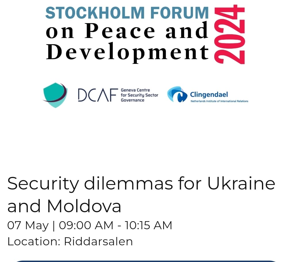 Looking forward 2 @SIPRIorg Peace & Development #SthlmForum to rethink how #securitysectorreform can contribute to conflict prevention and peace, learning from Ukraine and Moldova together with @Clingendaelorg @JSoldatiuk @DCAF_Geneva #PISA @ValeriuMija