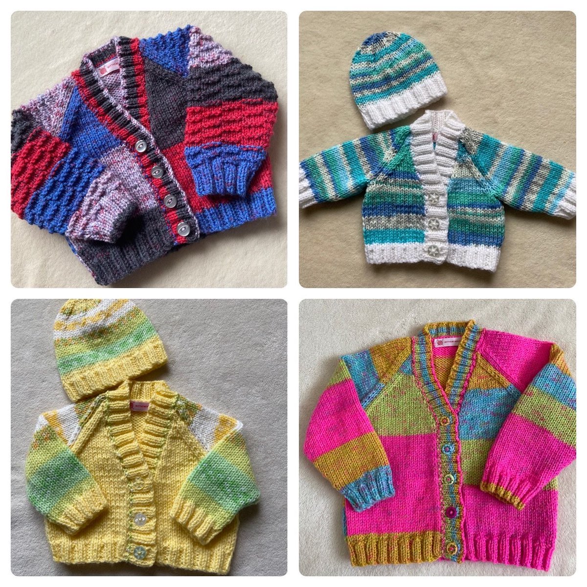 Fun colourful hand knit baby cardigans in sizes from premature to 12 months 🌈🧶 all available in my Etsy shop. Bettysmumknits.etsy.com #UKGiftHour #ShopIndie #MHHSBD #giftideas
