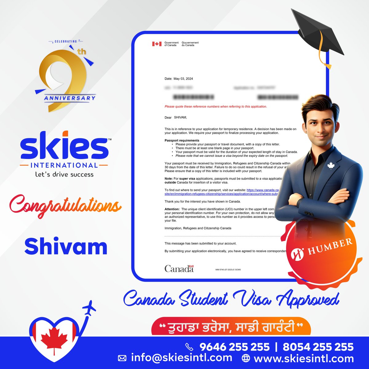 🎉Big news from Skies International Pvt. Ltd.!✈️

Our star student, Shivam, has just secured his student visa for Humber College, Canada!

#StudyAbroad #VisaSuccess #SkiesInternational #HumberCollege