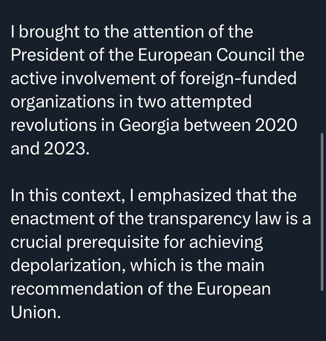 Honestly, I mean, MOSCOW SPEAKING🇷🇺, literally. 
🇬🇪 PM now responds to the President of #EuropeanCouncil 
#DeOligarchisation #Sanctions #NoToRussianLaw #GeorgiaIsEurope #GeorgiaProtests #TbilisiProtests