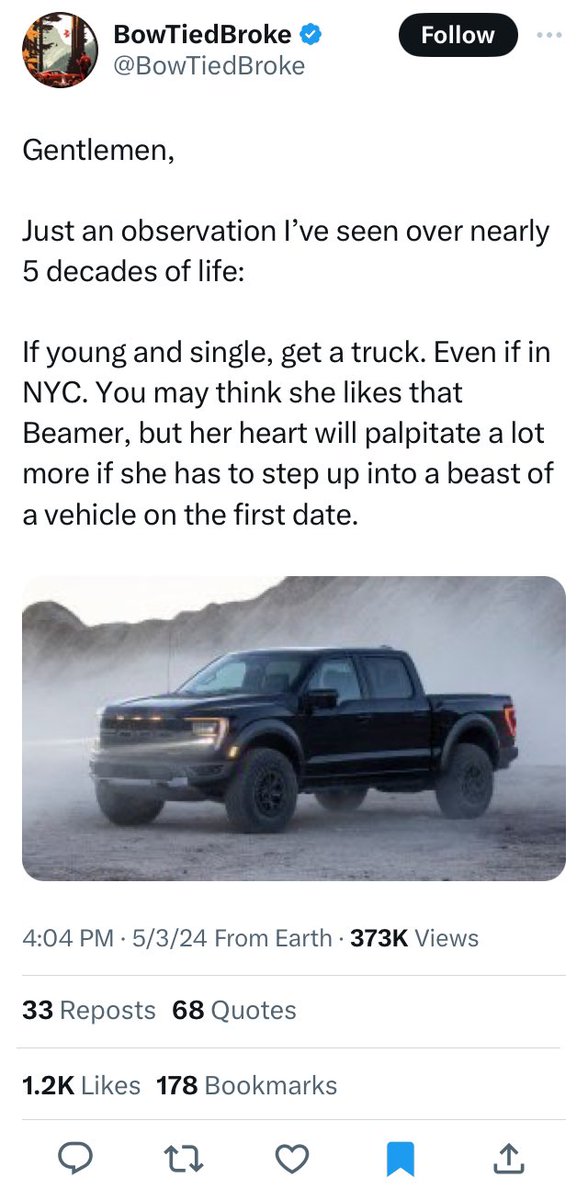 I would watch at least five minutes of a YouTube prank reality show that was just some guy matching with chicks on tinder in NYC and then coming to pick them up in this truck