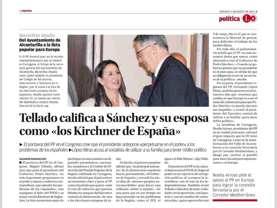 🔵Europa es el verdadero dique de contención de las tropelías de Pedro Sánchez 🔵 Nicolás Pascual y Maravillas Abadía llevarán a Europa nuestras reivindicaciones y harán más Región de Murcia y más España 🗞 @laverdad_es, @diariolaopinion y @larazon_es