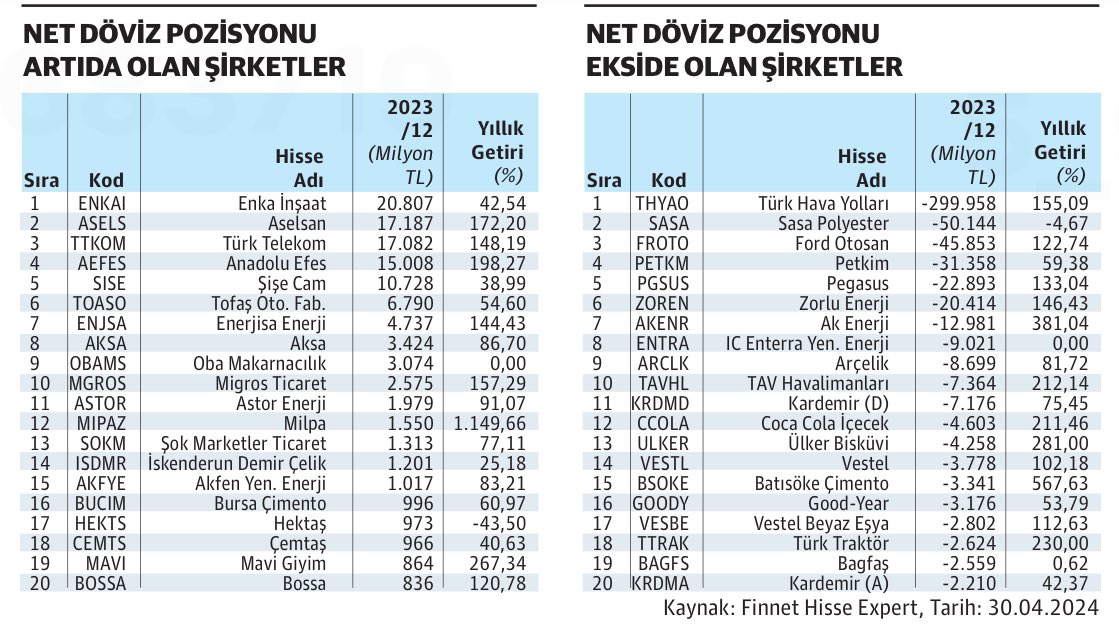 NET DÖVİZ POZİSYONU ARTIDA OLAN ŞİRKETLER: NET DÖVİZ POZİSYONU EKSİDE OLAN ŞİRKETLER: (Nasıl Bir Ekonomi)