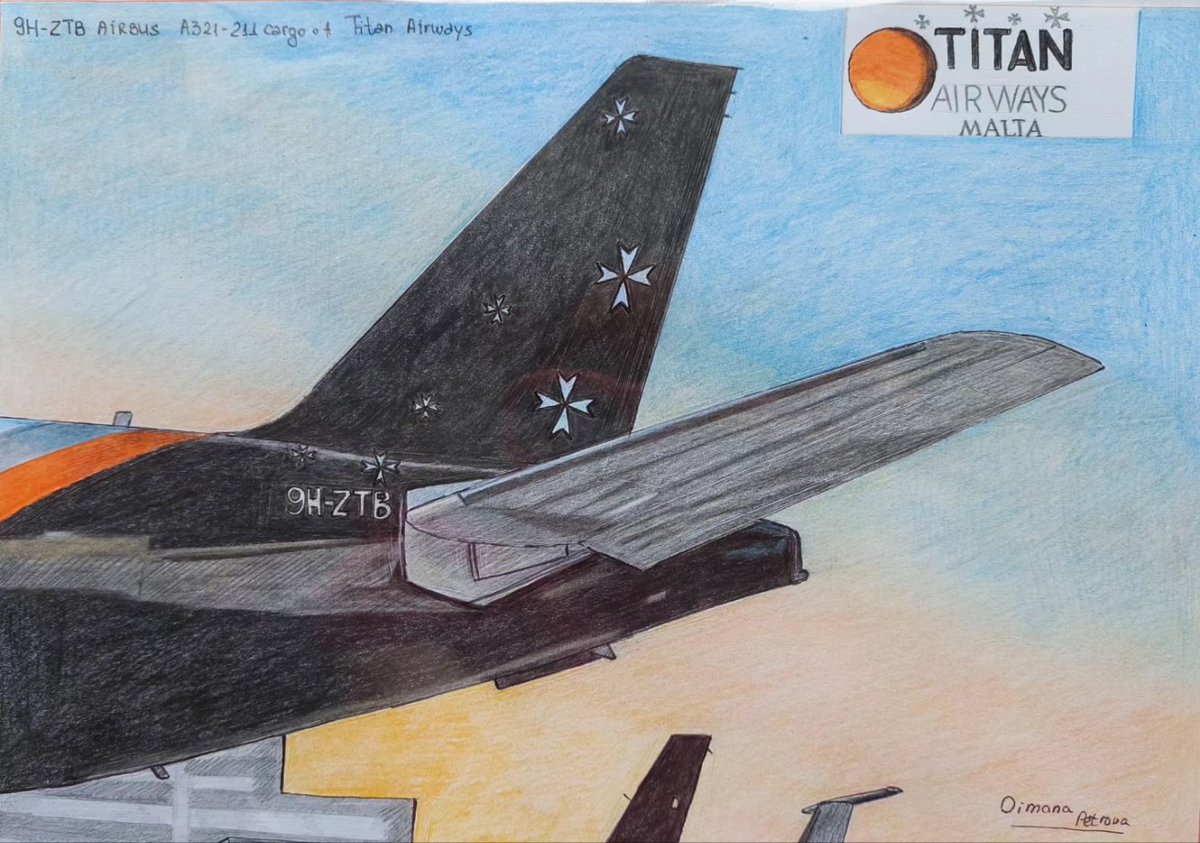 Busy days.. I drew four custom aircrafts on A4 format of @TitanAirways Malta ✈️ Created with love! 🧡 #TitanAirways #A321 #cargo #freighters #Malta #TitanAirwaysMalta #customdrawings #drawings #planes #artist #art #avgeek #aviation #airport #cargoplane #freighteraircraft