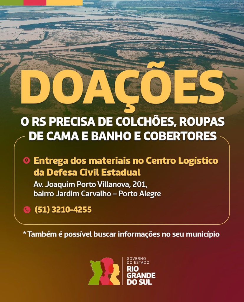 🚨 O RIO GRANDE DO SUL PRECISA DE AJUDA 🚨 Novamente o estado do Rio Grande do Sul foi atingido por chuvas torrenciais, só que dessa vez o estrago será maior do que foi da última vez. O estado está pedindo socorro. Se você puder ajudar com alguma quantia, vamos deixar as…