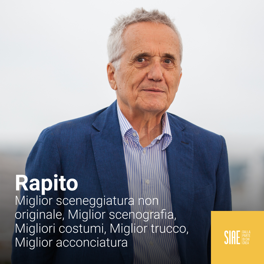 5 @PremiDavid a 'Rapito' del maestro Marco #Bellocchio , fra cui Miglior sceneggiatura non originale #david69 #siae #dallapartedichicrea