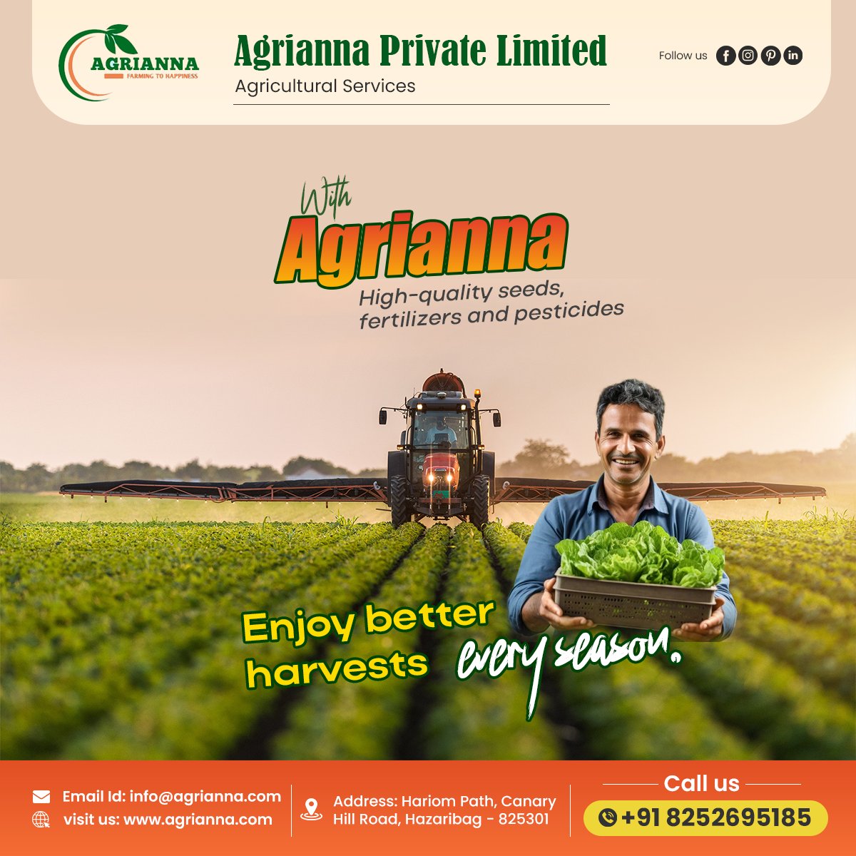 With Agrianna's high-quality seeds, fertilizers, and pesticides, enjoy better harvests every season.🌱🚜
Reach us -
Address-Hariom Path, Canary Hill Road, Hazaribag - 825301
#agrianna #cattlefeed #feed #agricultutre #agriproducts