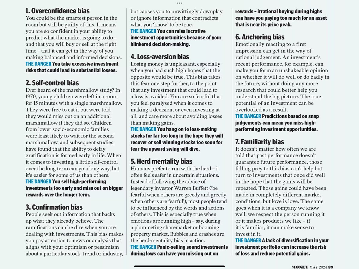 TrekExp's tweet image. 7 investment biases to avoid from Australian money magazine.
