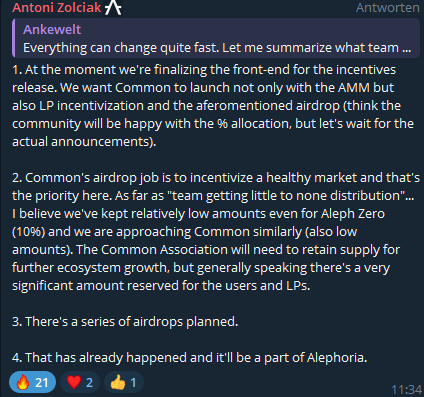 CryptoScrutator's tweet photo. $AZERO becomes hotter and hotter ... several projects like @get_common & @drkvrs  will airdrop stakers. 
Users will get incentivied by providing liquidity on @get_common ... But there are so many other amazing protocols which will take part in the #Alephoria action!

Can't wait for $CMN and its fundraising on @AngelBlock_io $THOL
#MarmosetClub