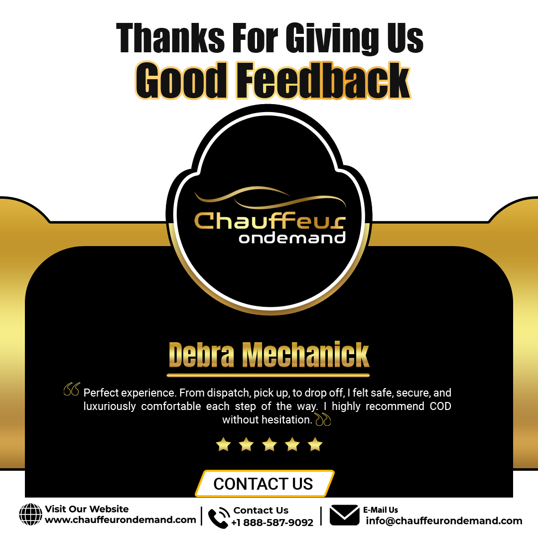 🌟 Appreciating Your Input!

A heartfelt thank you to all our clients who've generously shared their valuable feedback. 

📞+1 888-587-9092
📲+1 516 274 0007
📧 info@chauffeurondemand.com
🌐 chauffeurondemand.com

#ClientFeedback #Grateful #ImprovementJourney #ThankYou