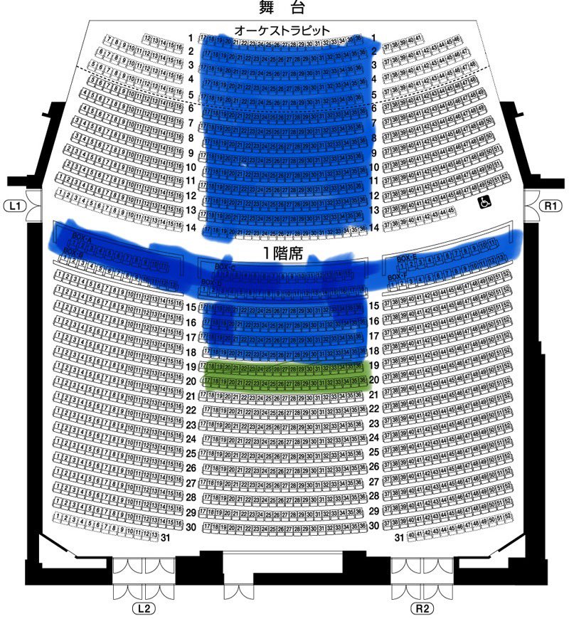 ディズニー・オン・クラシック フェスティバルホール公演。 青色がSS席