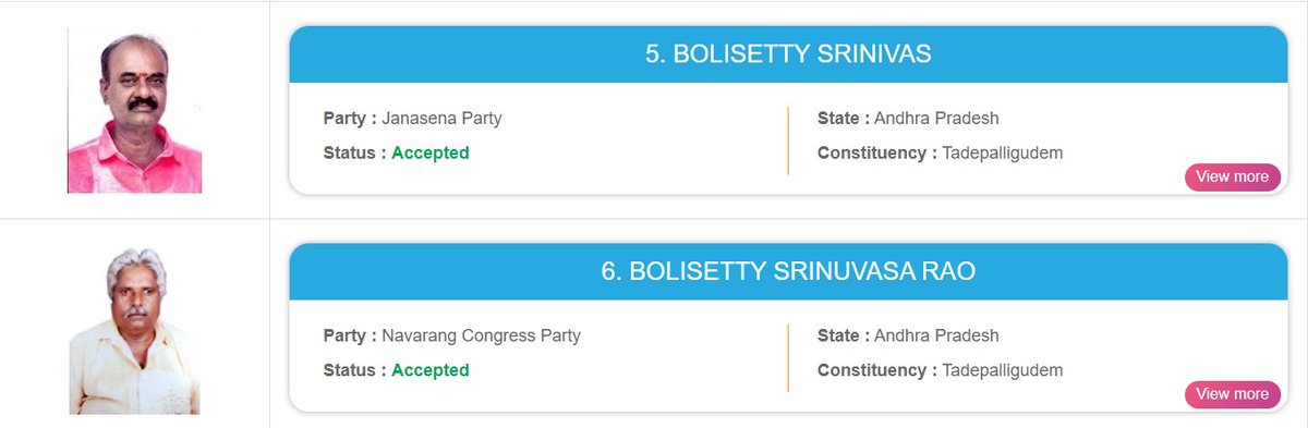 ఇంటి పేరుతో సహా ఒకే విధంగా తాడేపల్లిగూడెం అసెంబ్లీ ఎన్నికల అభర్థులు. ఒకరు జనసేన మరోకరు నవరంగ్ కాంగ్రెస్ పార్టీ!

#Tadepalligudem #APPolls #UANow