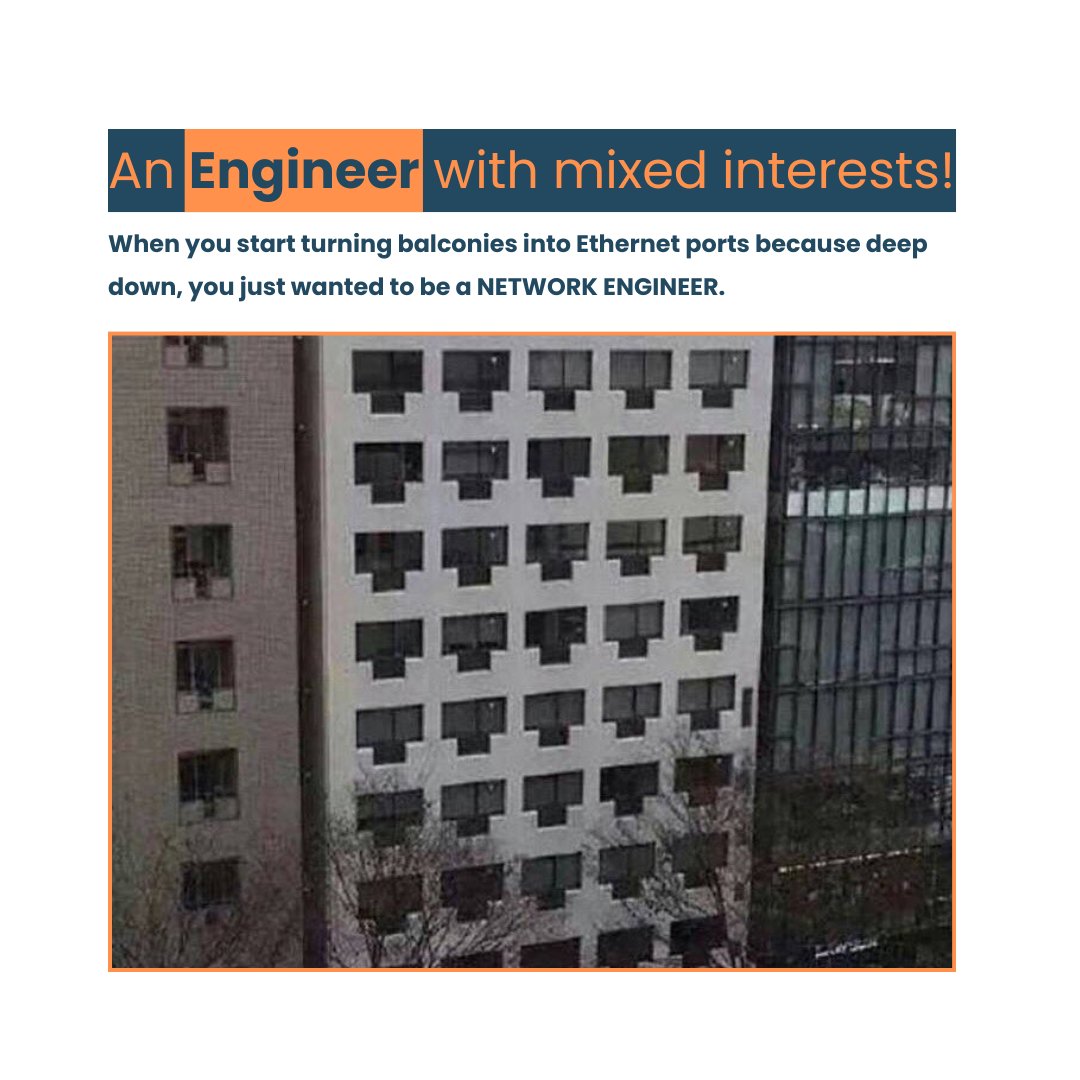A CIVIL ENGINEER with a secret passion for NETWORKING..!
.
.
#engineer #engineering #civilengineering #SaturdayVibes #InternationalFirefightersDay #SaturdayNightLive #funnymemes #engineermemes #Funny #networksecurity #networkengineer #civilconstruction