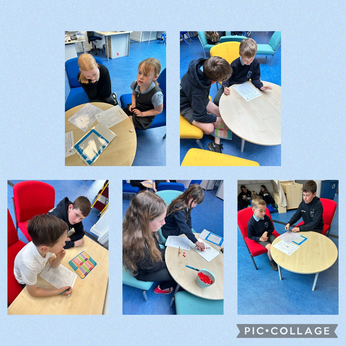 P7 pupils supporting P3 pupils with some tricky fraction problems 🧮 Excellent discussion, teaching and learning on display! Well done to all of our learners. #growdreamachievetogether