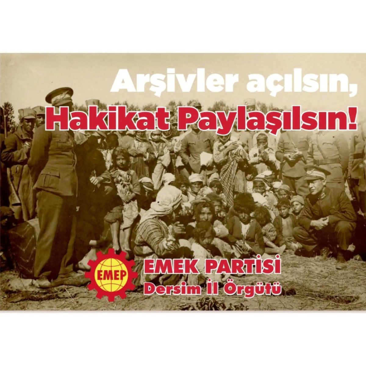 Aradan  87 yıl geçmesine rağmen acılarımız hâlâ taze! 
Xo vira meke! 
Unutma! 

🟡 Dersim 1937-38-39 sürecine dair bütün arşivlerin ve hakikatin tamamı kamuoyuyla paylaşılsın!

🔴Dersim ismi ve eski yerleşim yerlerinin isimleri iade edilsin! 

#DersimSoykırımı #Dersim