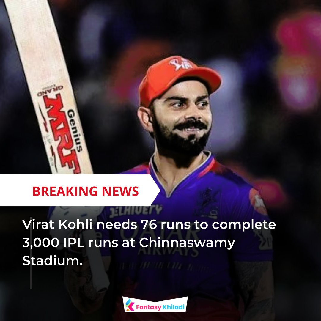 Virat Kohli needs 76 runs to complete 3,000 IPL runs at Chinnaswamy Stadium.

#ipl2024 #viratkohli #rcb #royalchallengersbangalore #chinnaswamystadium