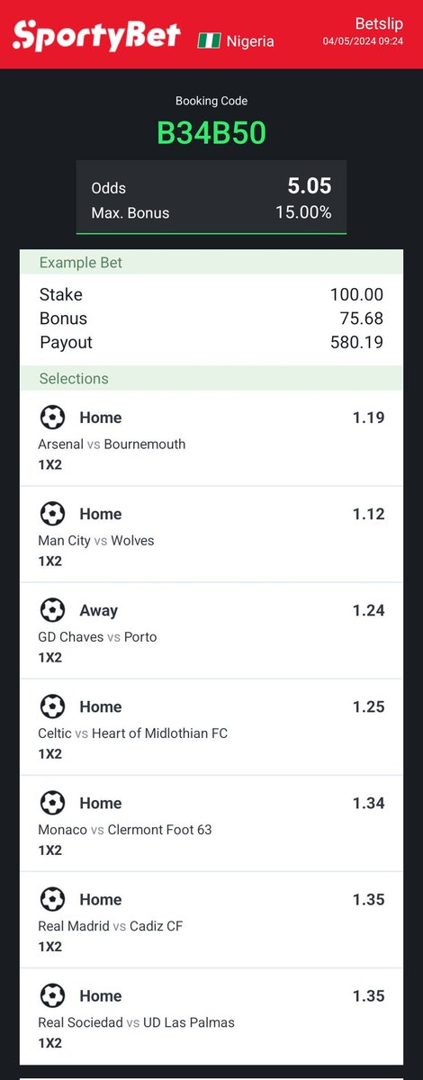 5+Odds for Saturday Sportybet Code: B34B50 Visit Betwizad.com for More Prediction & Tips 💫