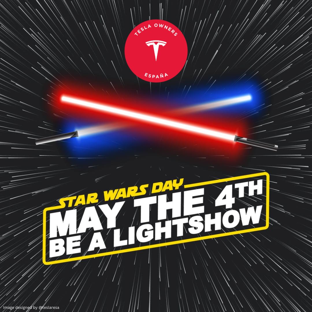 Hoy es el día!! WORLDWIDE @Tesla Light Show edicion #StarWars Te unes a la alianza rebelde, o al lado oscuro? #StarWarsDay #MayThe4th #Maythe4thBeWithYou #teslaowners #lightshow