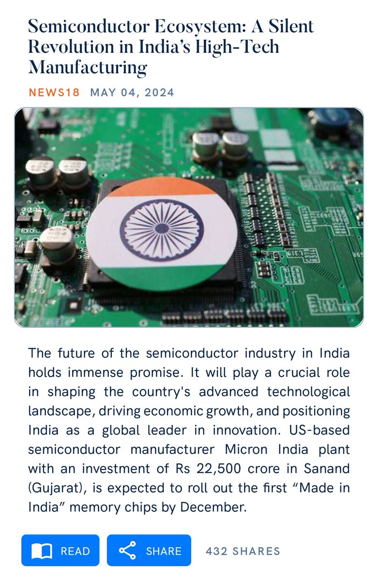 Semiconductor Ecosystem: A Silent Revolution in India’s High-Tech Manufacturing news18.com/opinion/opinio… via NaMo App